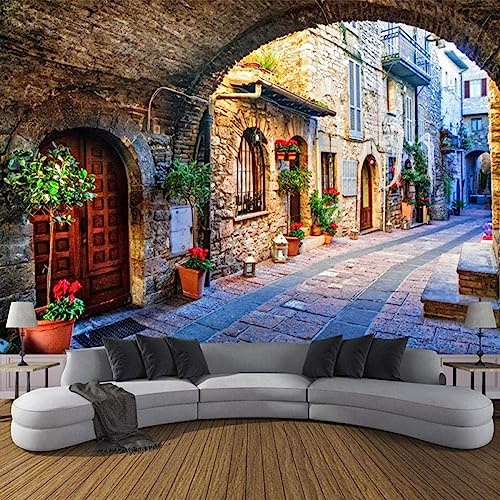 GIVLWF Papier Peint de Paysage De Vue Sur La Rue De La Ville Italienne, Photo Paysage Papier-Peint Murs - pour Restaurant-Bar à Thème Décoration Murale 350 x 265 cm