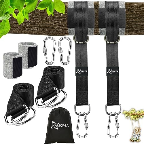 ALECPEA 900 kg Swing and Hammock Attachment Set - All-Inclusive Set of 2 | 150 cm x 5 cm Hammock Straps | Includes Carabiners, D-Rings, Storage Bag and Tree Protection Pads