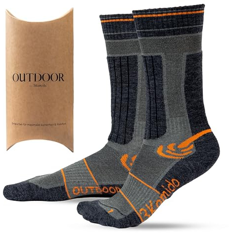 3Kamido OUTDOOR Merinowollsocken, Trekkingsocken, warme Thermosocken | Wandersocken für Kinder, Damen und Herren, atmungsaktiv, weich, schnelltrocknend und ideal für Outdoor und Bergtouren