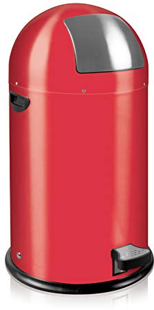 PROREGAL Stilvoller eleganter Abfalleimer mit starkem Fußpedal und verzinktem Inneneimer | 33 Liter, HxBxT 70x38x37,5cm | Rot