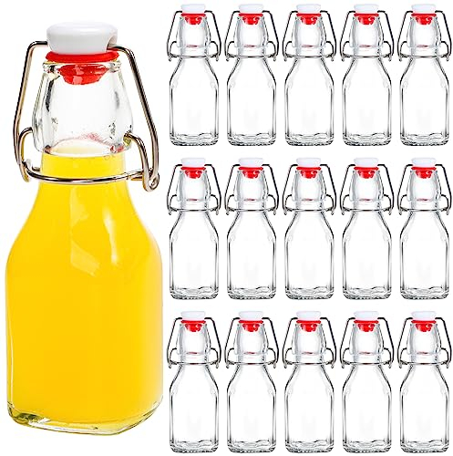 Tebery 15 Pack 5Oz Swing Top Brewing Bottles with Leak Proof Easy Caps, Glass Beer Bottle Flip Top Square Bottles For Kombucha, Kefir, Vanilla Extract, Beer