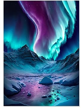 Nordlichter Bilder Natürliche Polarlichter Modern Natur Aurora Landschaftsbild auf Leinwand Sternenhimmel Bild auf Leinwand Wandbilder Wohnzimmer Wanddekoration 70x105cm(28x41in) Rahmenlos