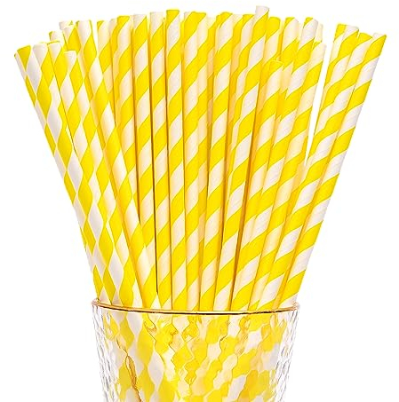YAOSHENG Lot de 100 pailles jaunes en papier biodégradables et colorées, adaptées pour les fêtes, les mariages et les occasions, jaunes