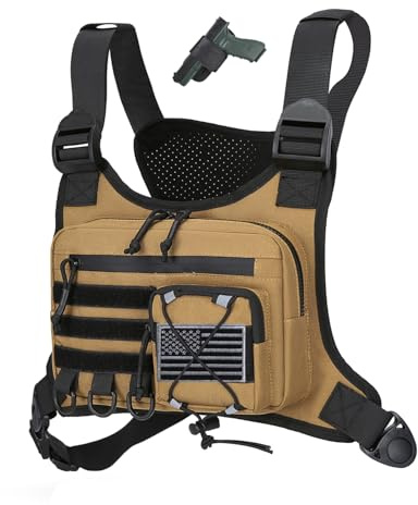 koculemi Outdoor Sports Chest Bag for Men, Chest Vest Holster Fits Most Pistols, Adjustable EDC Travel Chest Pack for Running, Hiking, Workouts (Khaki)