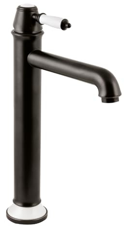 'aquaSu® Waschbeckenarmatur schwarz Rina, Einhebelmischer mit Wasserspar-Mischdüse, Kaltwassermittelstellung, Schaft-Befestigung, Wasserhahn für Aufsatzwaschbecken, Messingkern, 795838