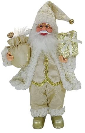 Fulenyi Weihnachtsmann Deko Figur, 30 cm hoch, mit Geschenkesack und Geschenke, detailreich, Santa-Claus Figur Winterdeko Weihnachten Stehende Figur Winter Dekoration Nikolaus Weihnachtsdeko