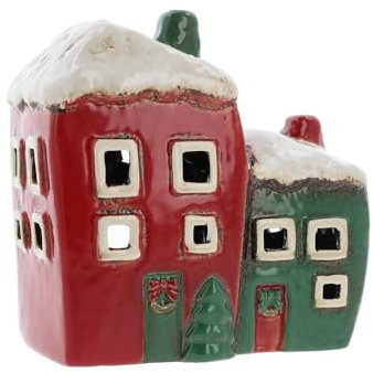 Village Pottery Bougie Chauffe-Plat 2 Maisons Rouge/Vert