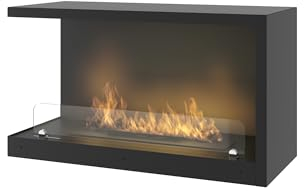 Bioethanol-Kamin zum Einbau, links, Schwarz, aus Stahl mit Glas, 80 x 45 cm
