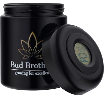 Bud Brothers UV-Glas als luftdichte Aufbewahrungsbox, geeignet für Kräuter-Aufbewahrung, Stash Jar mit Hygrometer und UV-undurchlässigem Glas, Stash-Box 15 g Fassungsvermögen