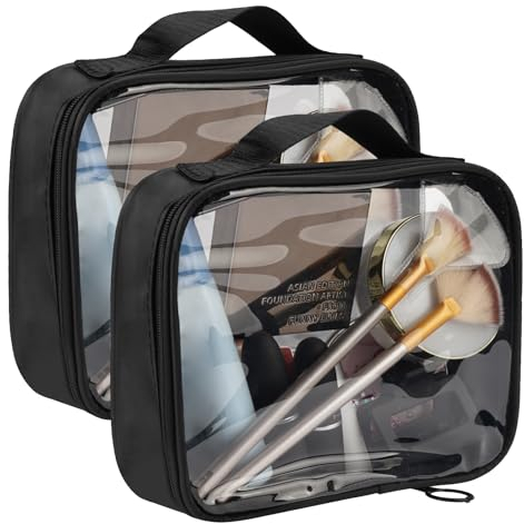 2 Pièces Trousse Maquillage Transparente, PVC Imperméable Trousse Toilette Voyage,Petite Trousse de Toilette Femme Transparente,Trousse de Cosmétique Accessoire de Voyage pour Femmes, Filles