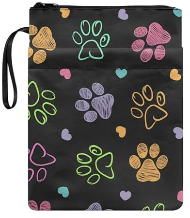 Xoenoiee Custodia per libri con stampa a forma di cuore e zampa di cane, per amanti dei libri, copertine per libri con cerniera, tessuto lavabile per adolescenti, adulti, amanti dei libri, insegnanti,