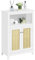 Yaheetech Bathroom Floor Cabinet with Rattan Doors, Freestanding Storage Cabinet with Adjustable Shelf, 3 Tiers Storage Rack for Living Room, Kitchen and Hallway