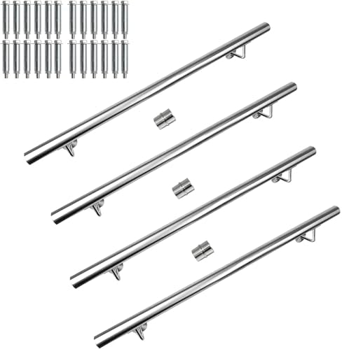 CAVATINY Barandilla de Acero Inoxidable para Escaleras de Pared - Interior y Exterior, Parapeto, Balcón - Con Soporte y Tapas Finales - Longitud: 400 cm