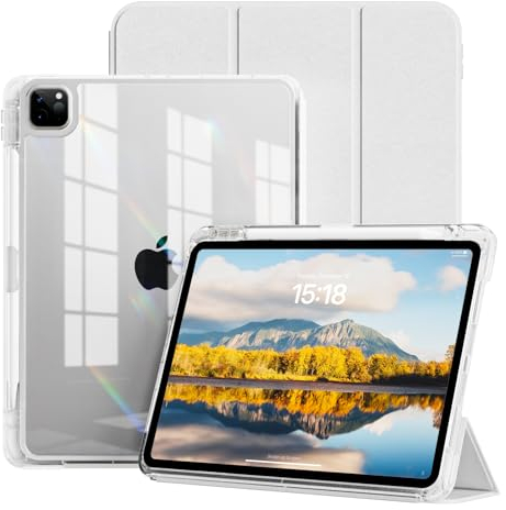 JKSML Hülle für iPad Pro12.9 Zoll 2022/2021/2020/2018 (6./5./4./3.Generation) mit Stifthalter,2 in1 Abnehmbare Abdeckung,Unterstützt Pencil 2 Aufladung,Transparente Rückseite,Auto Schlaf/Weck,Grau