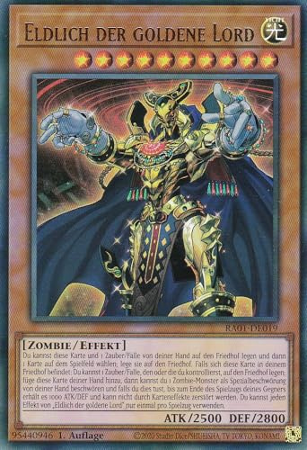 RA01-DE019 - Eldlich der goldene Lord (Version 1) - Ultra Rare - 1. Auflage - DEUTSCH - 25th Anniversary Rarity Collection - mit LMS Trading Fieldcenter-Karte Yugioh