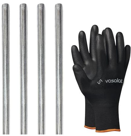 vasalat Asta filettata M6 1000 mm, zincata, classe di resistenza 8.8, asta filettata con filettatura esterna DIN 976, asta in metallo di alta qualità con filettatura, 4 pezzi