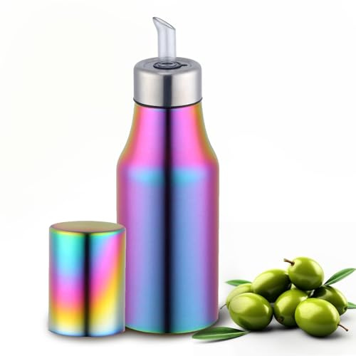 DOCBLACK Olive Oil Dispenser Bottle, Stainless Steel Leak-Proof Olive Oil/Vinegar/Sauce Dispenser Cruet with No Drip Pouring Spout, Cooking Oil Vinegar Dispenser for Kitchen and BBQ (Rainbow)