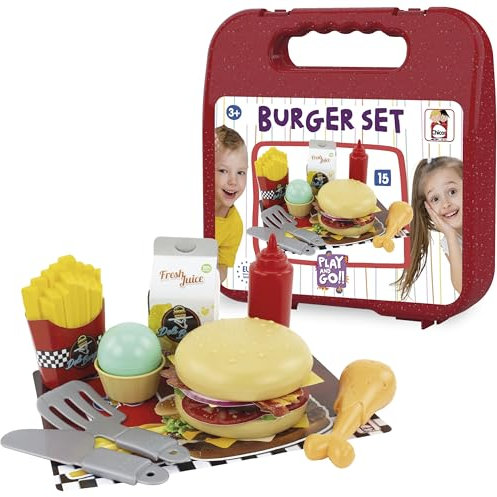 Chicos - Maletín Burger. Incluye 15 Accesorios de Juguete para Preparar y cocinar ricas hamburgesas niños de 3 4 5 años (87104)