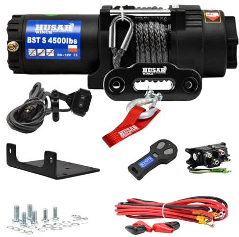 Husar Winch Elektrische Seilwinde 12V, 4500 lbs 2040 kg,Synthetisches Seil 12 Meter lang, sehr stark, kabellose Steuerung, automatische Bremse, Planetengetriebe - ideal für Quads und ATV/UTV