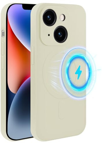 Foonary Cover Magnetica per Apple iPhone 14 6,1 Compatibile con MagSafe Ricarica Wireless, Custodia Opaca Silicone Liquido Antiurto Posteriore Protettiva Case per iPhone 14, Bianco