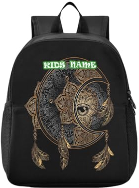 HMZXZ Individueller Rucksack für Kleinkinder, goldener Mond, Traumfänger, Sterne, Mini-Rucksack, Jungen/Mädchen, Weltraum, Galaxie, anpassbarer Rucksack, Kindergarten, Vorschule, 33 cm, multi