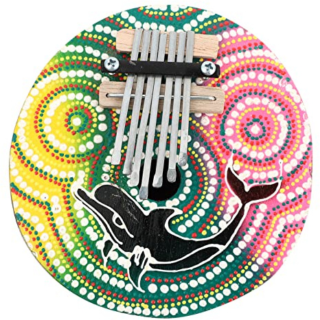 BESTonZON Coconut Shell Thumb Piano 7-tone Ornament Colorful Decor for Home Musical Kids and Adults Random Pattern Design Includes Tuning Hammer