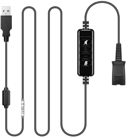 Headset USB Adapter Quick Disconnect QD Cable to USB A Plug Adapter for Plantronics QD Wired Headset with Inline Volume Mute Controls to Computer Laptop PC Mac VOIP Softphone
