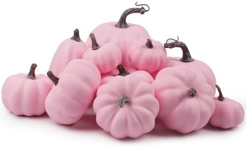 Larber 12 Stück Herbstdeko Kürbisse Schaum Kürbis Deko Groß mit Kleine Kürbisse Künstliche Kürbisse Rosa für Halloween Erntedankfest Deko Herbstdeko (Verschiedene Größen)