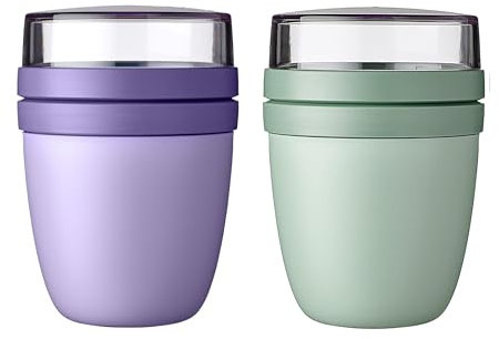 Mepal | Lunchpot Ellipse Mixed | Vivid Lilac + Nordic Sage | Müslibecher to go | Unterteilung für Joghurt & Müsli | 500 ml + 200 ml | Geeignet für Gefrierschrank, Mikrowelle & Spülmaschine
