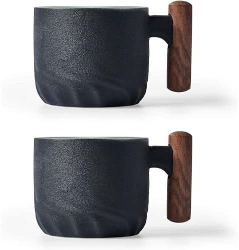 ERBO 2er Set Espressotassen 70 ml, Premium Espresso Tassen mit Henkel, Mini Teetasse Kaffeetasse aus Keramik, Kleine Espressotassen, Espresso- & Mokkatassen, Kaffeebecher für Espresso Tee (Schwarz)