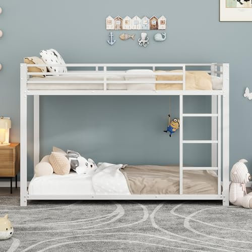 Wiuzo Kinderbett, Etagenbett, Eisenbett, klassisches Eisen-Etagenbett, Bett für Jungen und Mädchen, 90 x 200 cm (Weiß)