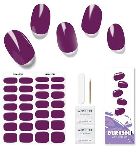 Semi Cured Gel Nail Strips - 28 Self-Adhesive Stickers for Salon-Quality Manicure - Works With Any Nail Lamps