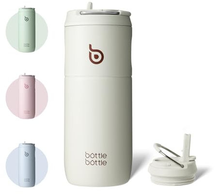 Bottle Bottle Insulated Water Bottle 500ML with Straw and Lid Stainless Steel Sports Drink Flasks with Handle (Baby Gray)