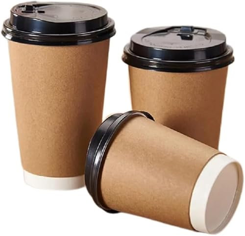 M7 Packaging Lot de 100 gobelets en papier kraft jetables avec couvercles noirs pour boissons chaudes et froides, cappuccino, expresso (230 ml)