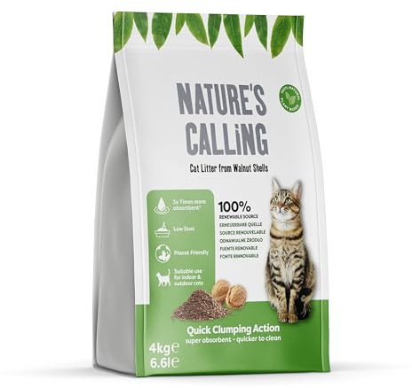 Natures Calling Natural Cat Litter, Walnut Shells - 1 x 4kg