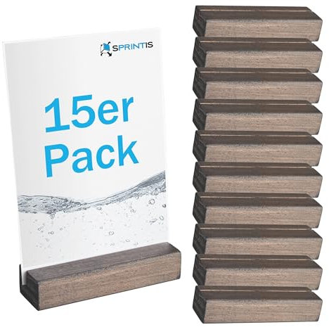 SPRINTIS Kartenhalter Holz 15 Stück, 10 x 3 cm, geölter Fotohalter in schwarz mit geradem Einsteckschlitz, Tischkartenhalter perfekt für Hochzeiten, Buffets, Speisekarten & Tischnummern