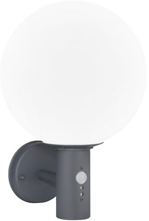 GLOBO LIGHTING Außenleuchte Wandleuchte mit Bewegungsmelder Gartenleuchte Edelstahl Fassadenleuchte, Glaskugel weiß Edelstahl anthrazit, 1x E27, DxH 25x37 cm
