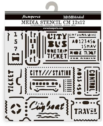 Stamperia - Thick Stencils for Scrapbooks, Albums, Cards, Bullet Journals, and More, Flexible Material, Easy to Clean, Perfect for Hobbies, Crafts, and Gifting (Art of Travelling, Tickets)