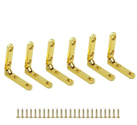 ZAAWUUT 6-Pack Zinc Alloy Hinges,90 Degree Music Box Hinge,Wood Gift Box Mini Hinge,Chest Case Hinge,Miniature Furniture Hinge (Gold)