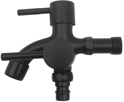 1/2 Zoll Doppel Wasserhahn aus Legierungs, Universal Doppel Auslaufhahn, Schwarzer Garten Wasserhahn, 2 in 1 Multifunktionsarmatur für Wand, Badezimmer, Ecke, Garten, Außenhahn, Balkon
