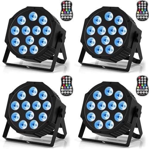 Erreyht 4 PCS RGBW Rechargeable Par LED Sans Fil, 12 LED Batterie Par Lumière avec Télécommande et Timing, Éclairage de Scène Par 4-15 Heures pour DJ fête Bar Noël Mariage Disco Events