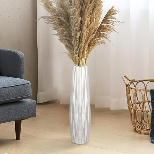 TDIAVH Weiße Keramik-Bodenvase, 40 cm, große weiße Vasen für Boden, Wohnzimmer, Schlafzimmer, Büro, glänzende Glasur, hohe Vase für Blumen, dekorative Keramikvasen für Heimdekoration