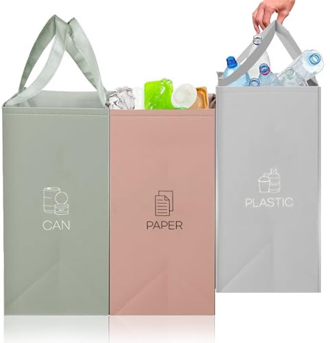 Ksvaye Sac Tri Selectif 3 Sac Recyclage Bac Tri Selectif Déchets et Recyclage Sacs de Tri Selectif Poubelle Recyclage avec Poignée Recycling Bags pour Papier, Plastique, Verre