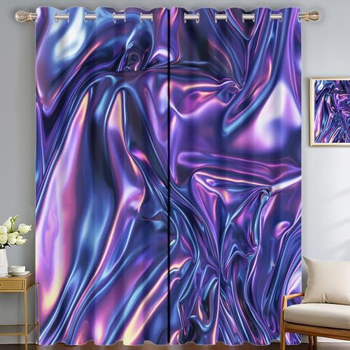 Thermovorhang Psychedelic Wave Kälteschutz Gardinen Mit Ösen H225Xb150 Blickdichte Vorhänge Schlafzimmer Blackout Curtain Verdunkelung, Abstrakter Punk, 2Er Set
