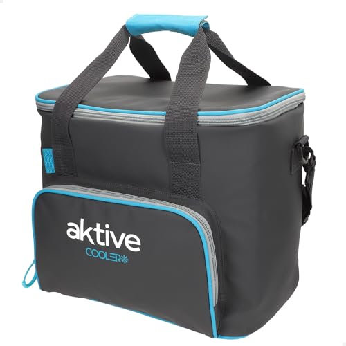 AKTIVE Nevera portátil blanda 20L 32x23x28 cm, Aislamiento térmico , Doble asa y bandolera ajustable, Bolsillo con cremallera, Materiales ecológicos sin CFC ni AZO, Ligera y fácil de limpiar (80370)