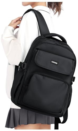 HYC00 Schulrucksack Mädchen Büchertasche Schultaschen Jungen Mädchen Schultasche Leichter Schulranzen Mädchen Büchertaschen Casual Daypacks Rucksack Damen Wasserdicht School Backpack,Schwarz
