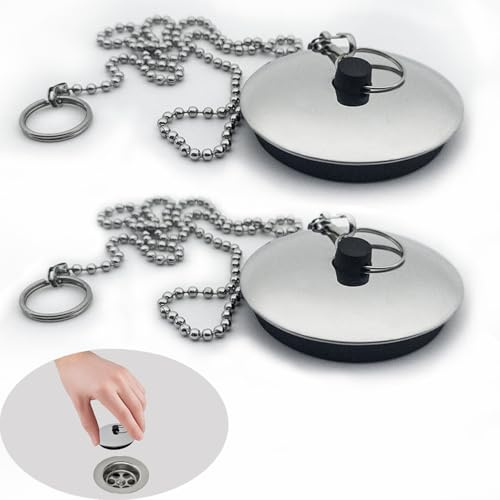 Angelkiss Pack of 2 55-57mm Rubber Basin Drain Plug with Ring for Bathtub Kitchen Bathroom with 65cm Plug Chain.