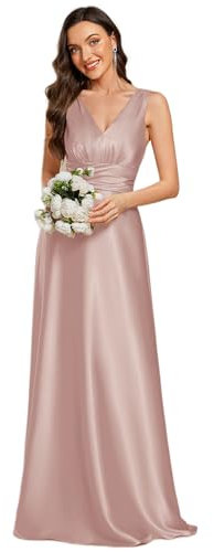 Ever-Pretty Abito Cerimonia Donna Eleganti Lungo Raso Senza Maniche Abito Damigella d'Onore Vestito Elegante Scollo a V Mauve 36