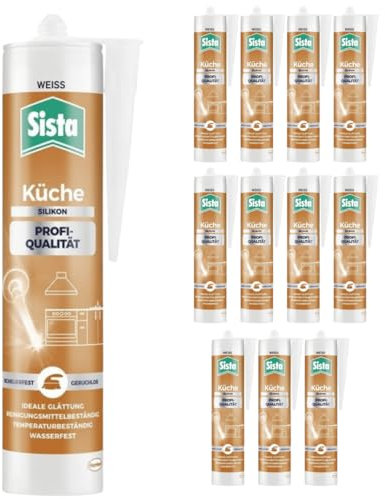 Sanitär Silikon Küche Weiß – Profi-Dichtstoff für Fugen - Wasserfest & temperaturbeständig - Geruchsneutral & UV-beständig - Fugensilikon für Arbeitsplatte, Spülmaschine, Fliesen (12 x 280ml)
