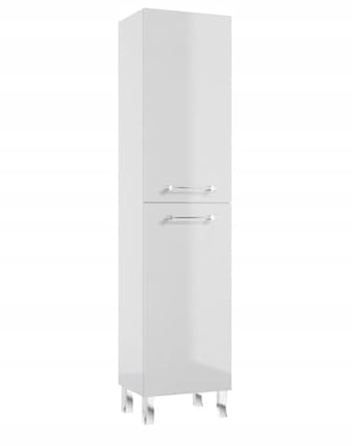 .Deftrans - Badschrank 170x40 cm stehend – Hochschrank für Badezimmer schmal & hoch – 40x30 cm - Weiß mit Eiche-Dekor – 4 Fächer mit Türen – Modernes Badmöbel für kleine Bäder – pflegeleicht & stabil